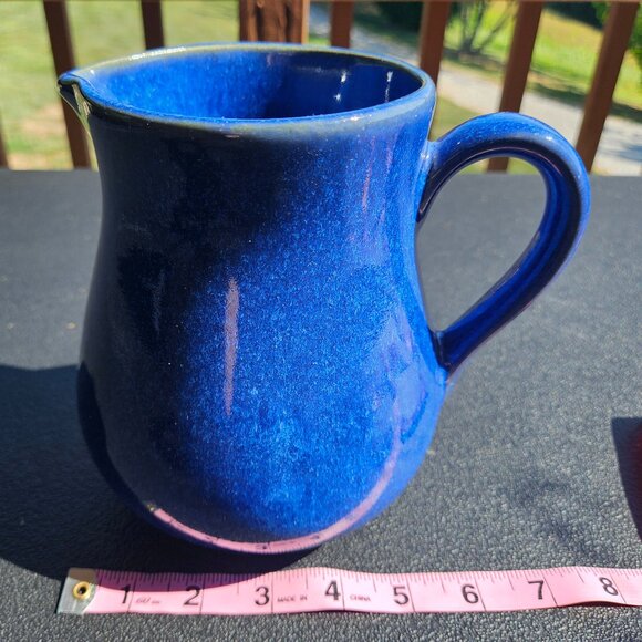 Vintage 2003 Pigeon River Pottery Handmade Blue Marble Glazed 7 Inch Pitcher - Picture 13 of 16